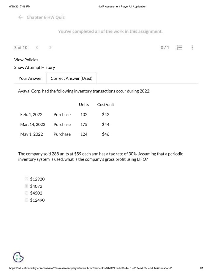 Gross Profit Calculation Using the LIFO Method