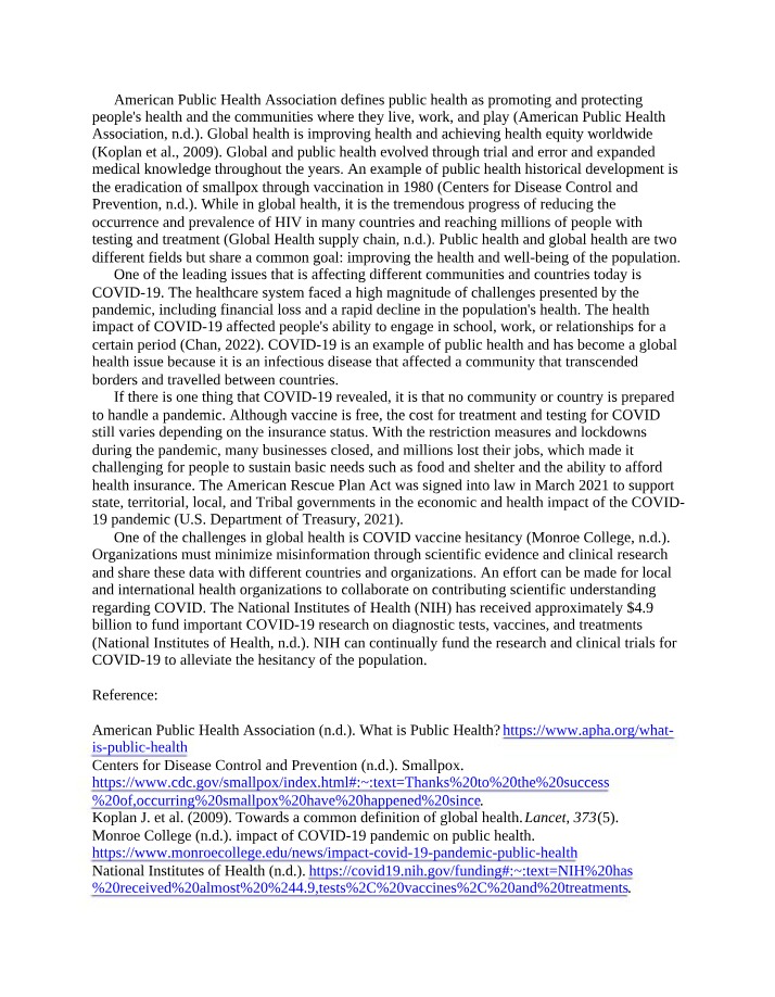 Week 1 - Public and Global Health