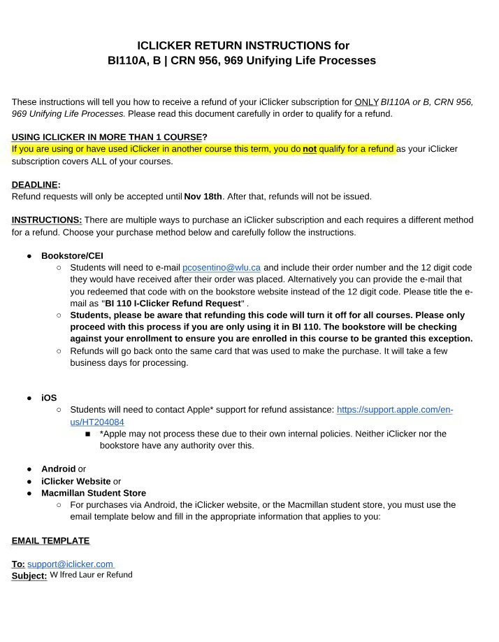 Instructions for Wilfrid Laurier Student iClicker Refund