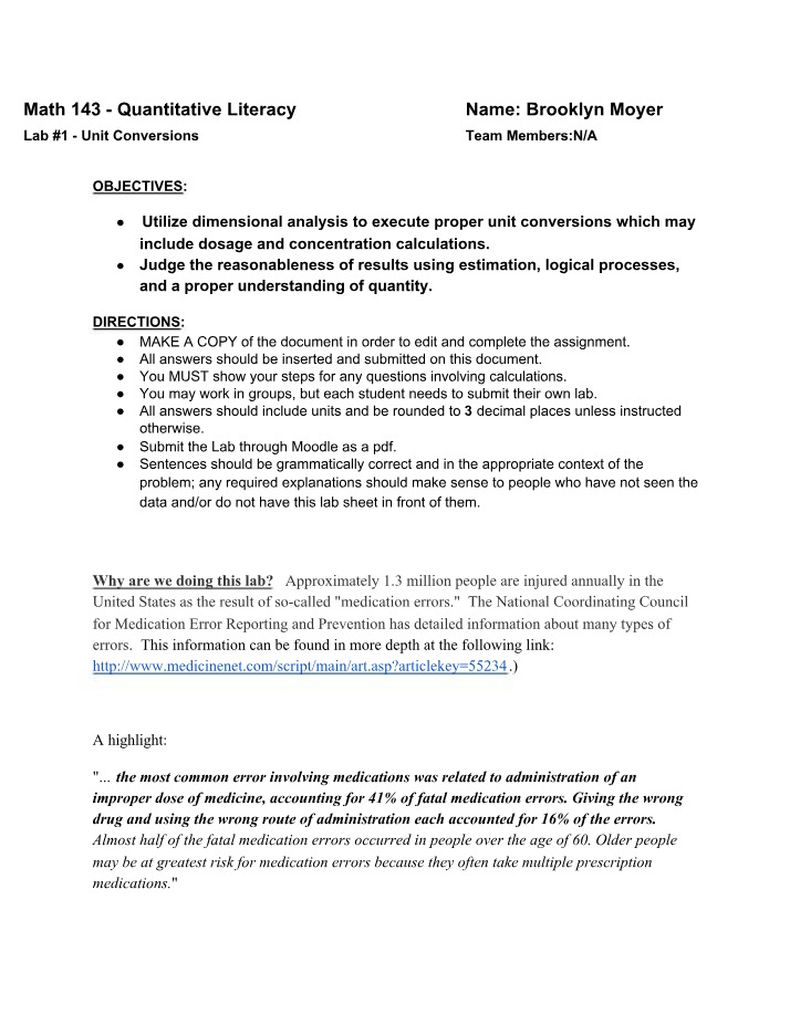 Lab 1 - Unit Converting