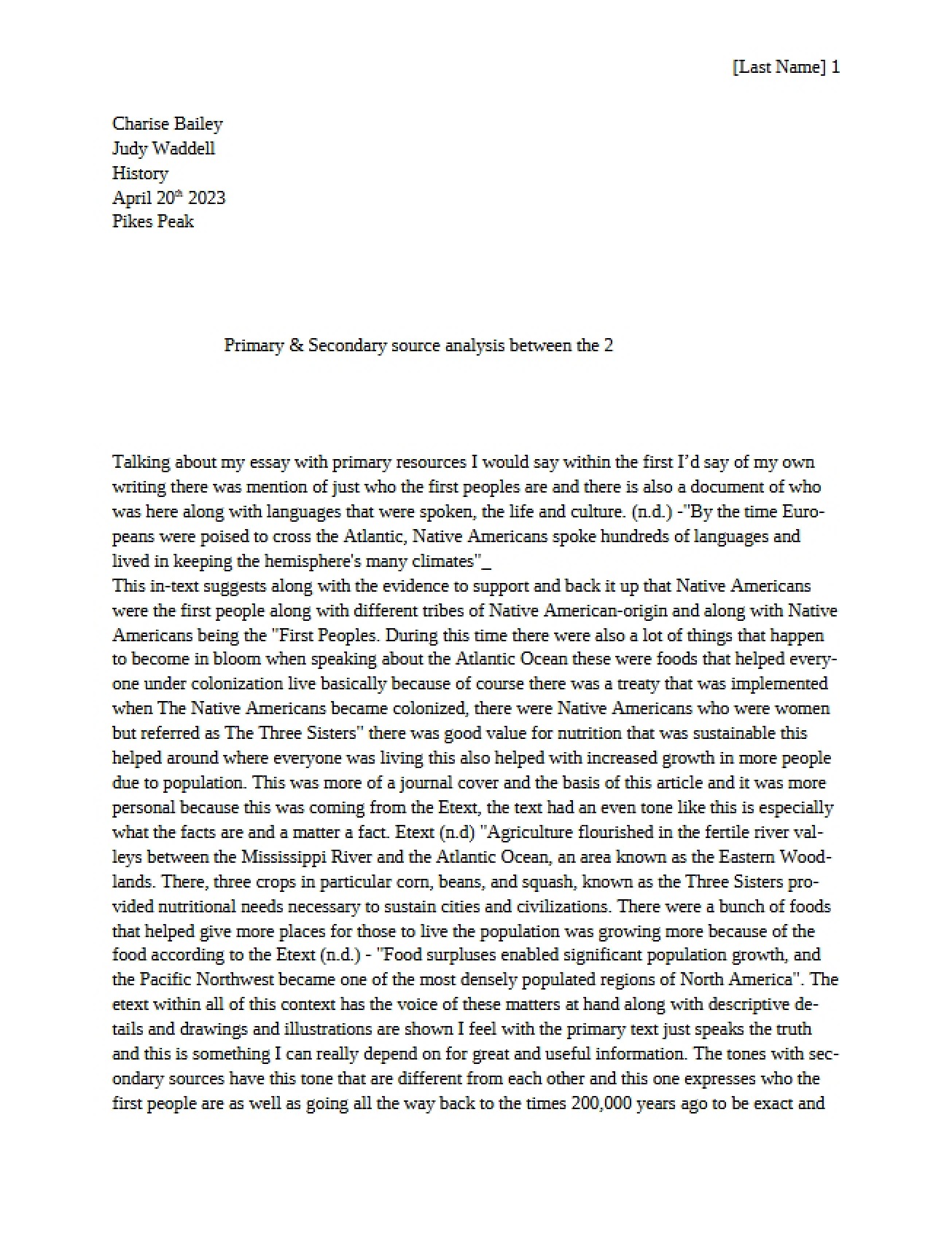 Analysis of Secondary and Primary Sources