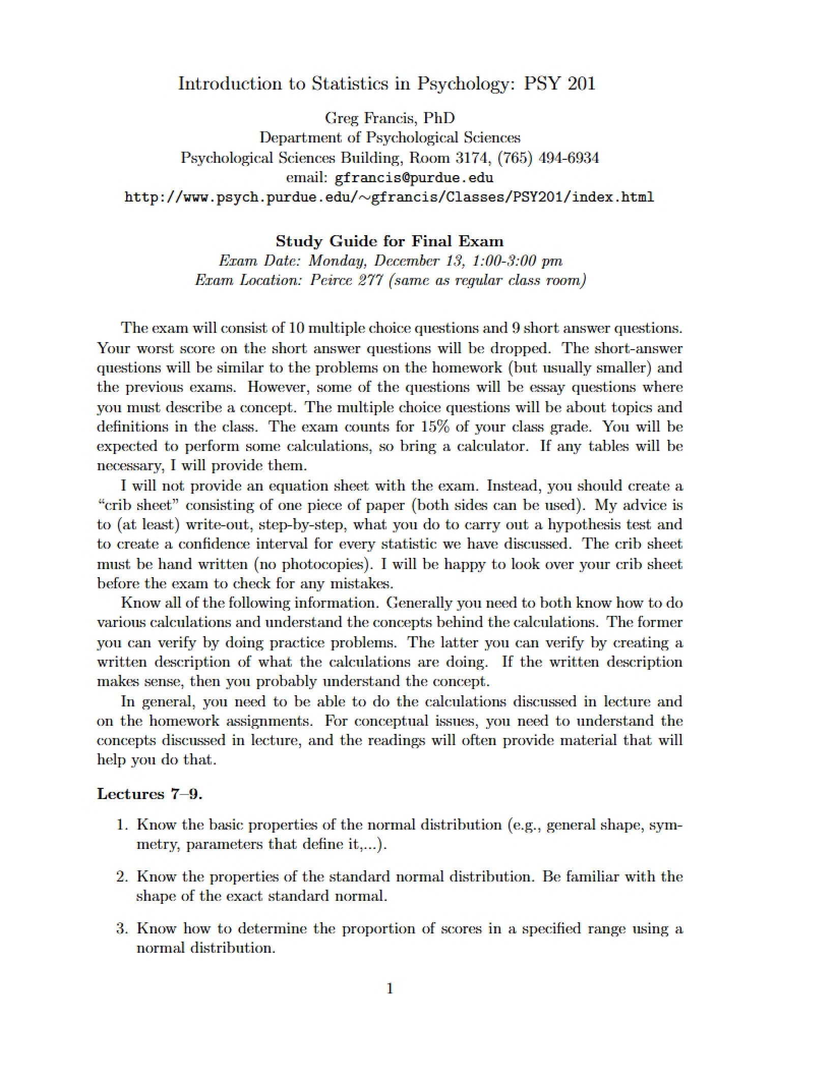 Final Examination Study Guide