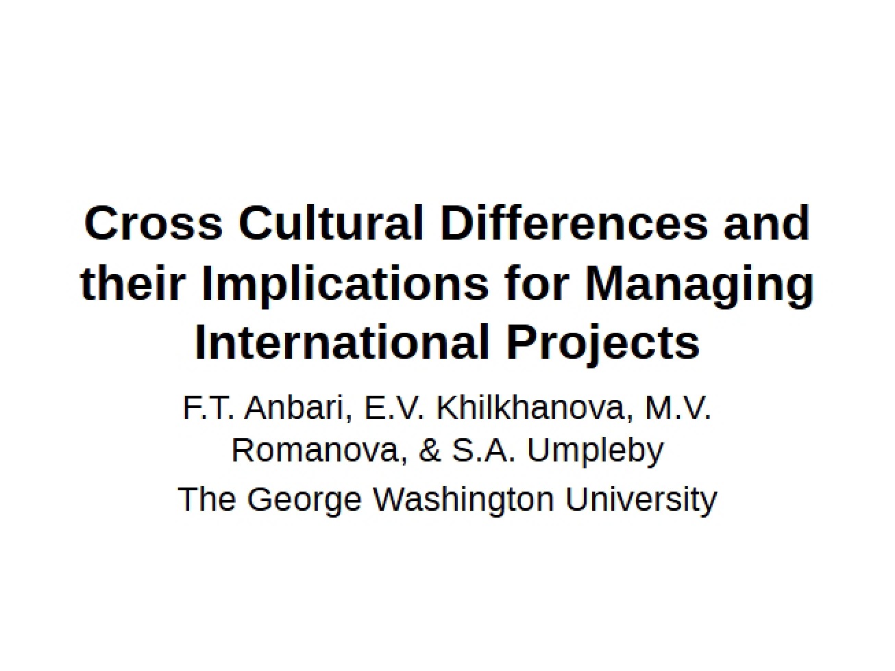 Managing International Projects Cross-Cultural Differences and Implications