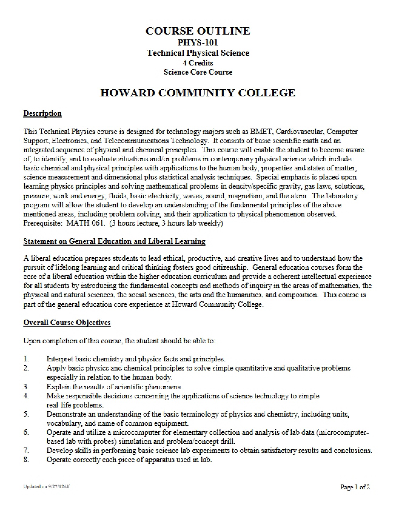 PHYS 101 Class Outline