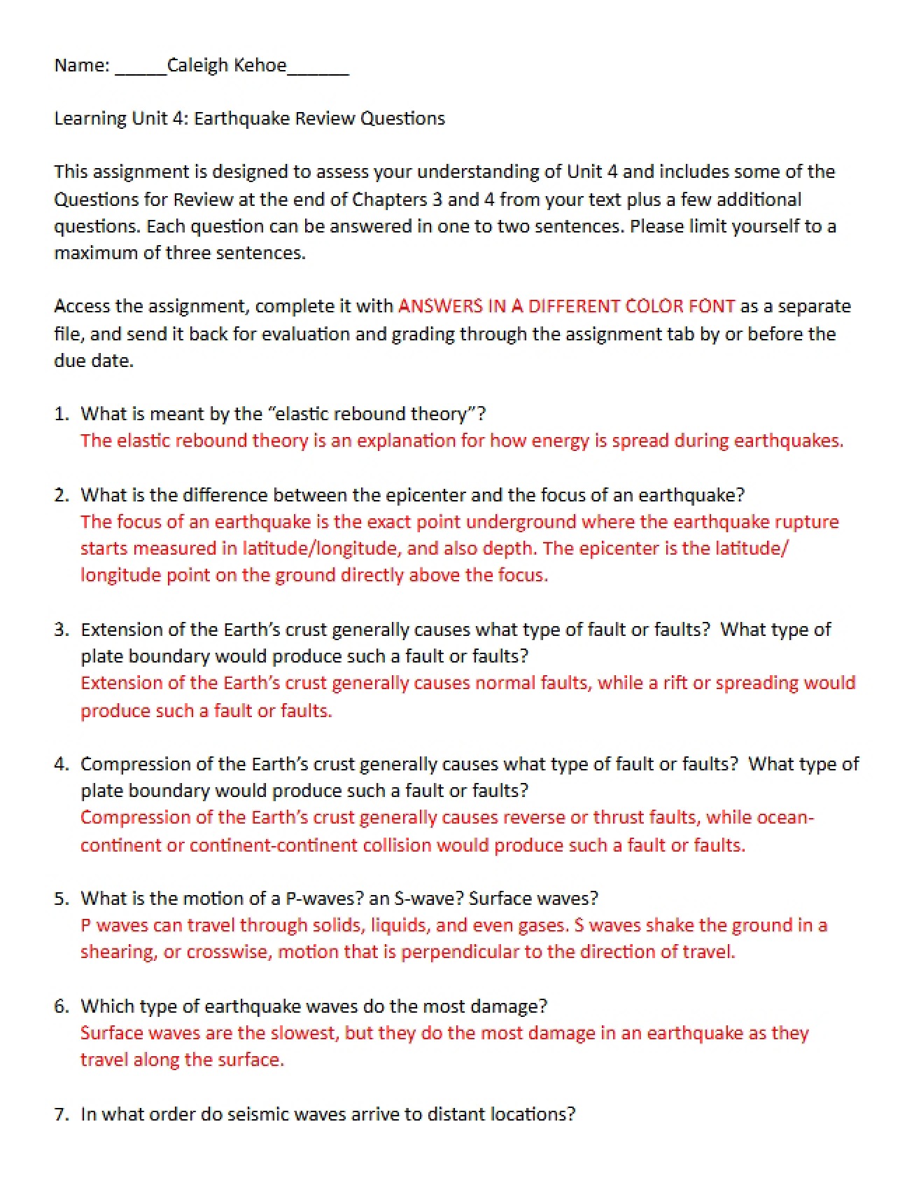 Review Questions Earthquake