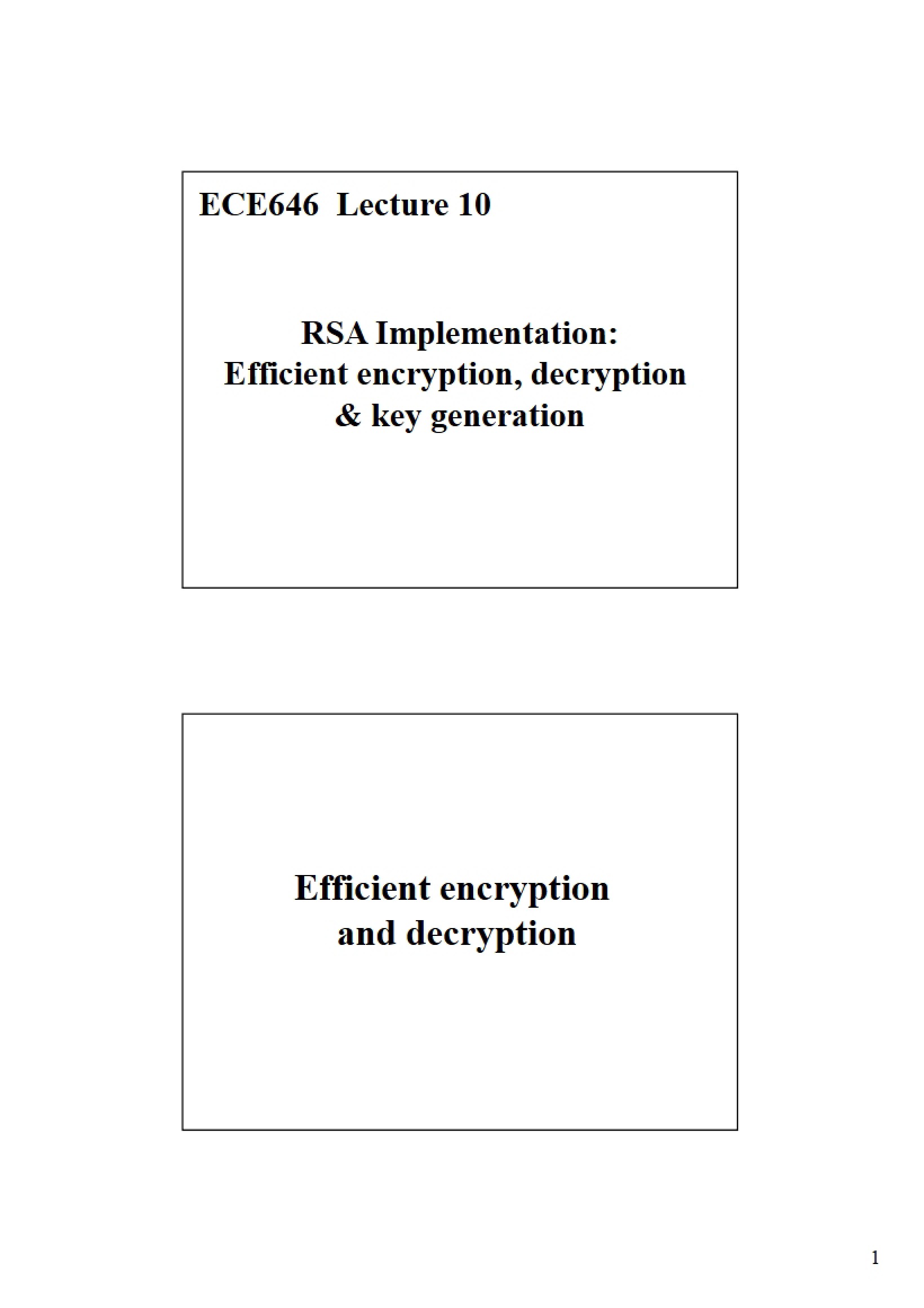 Efficient RSA Implementation Lecture 10