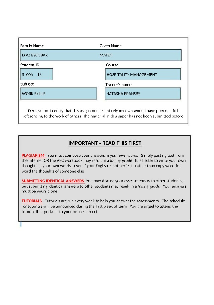 BSB50320 - WorkSkills Assessment 2