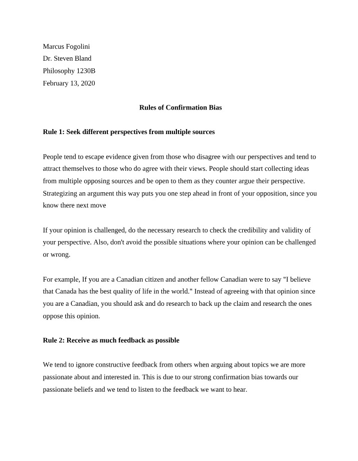 Rules Regarding Confirmation Bias