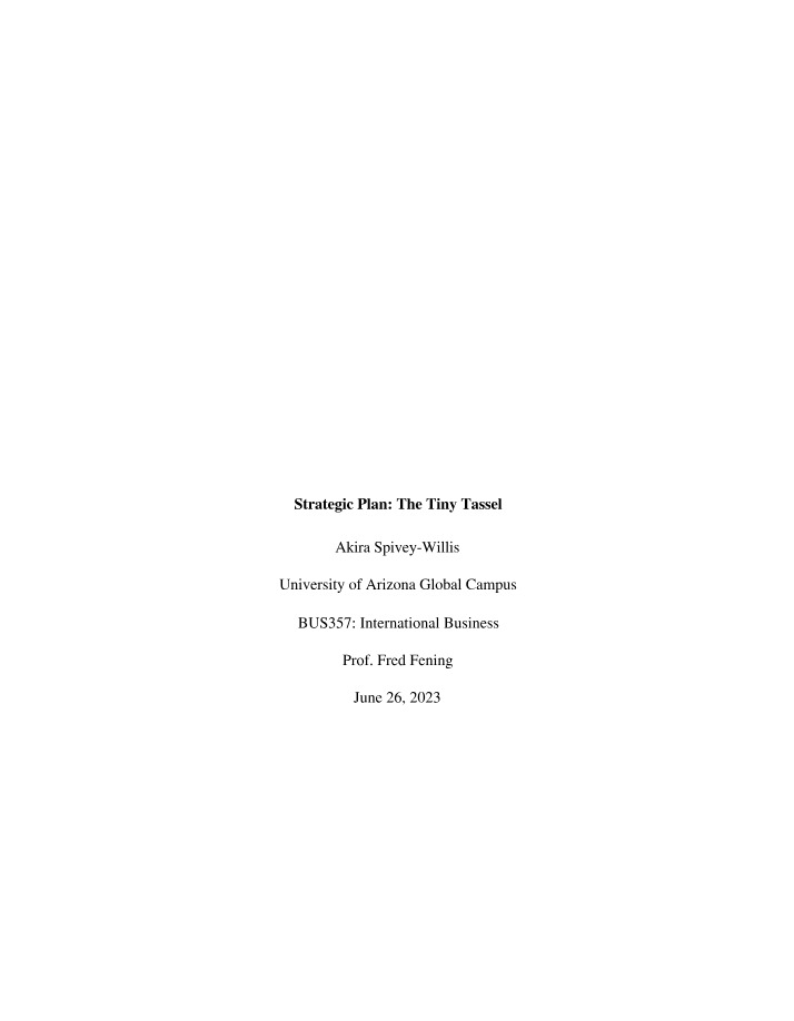 The Tiny Tassel - Strategic Plan