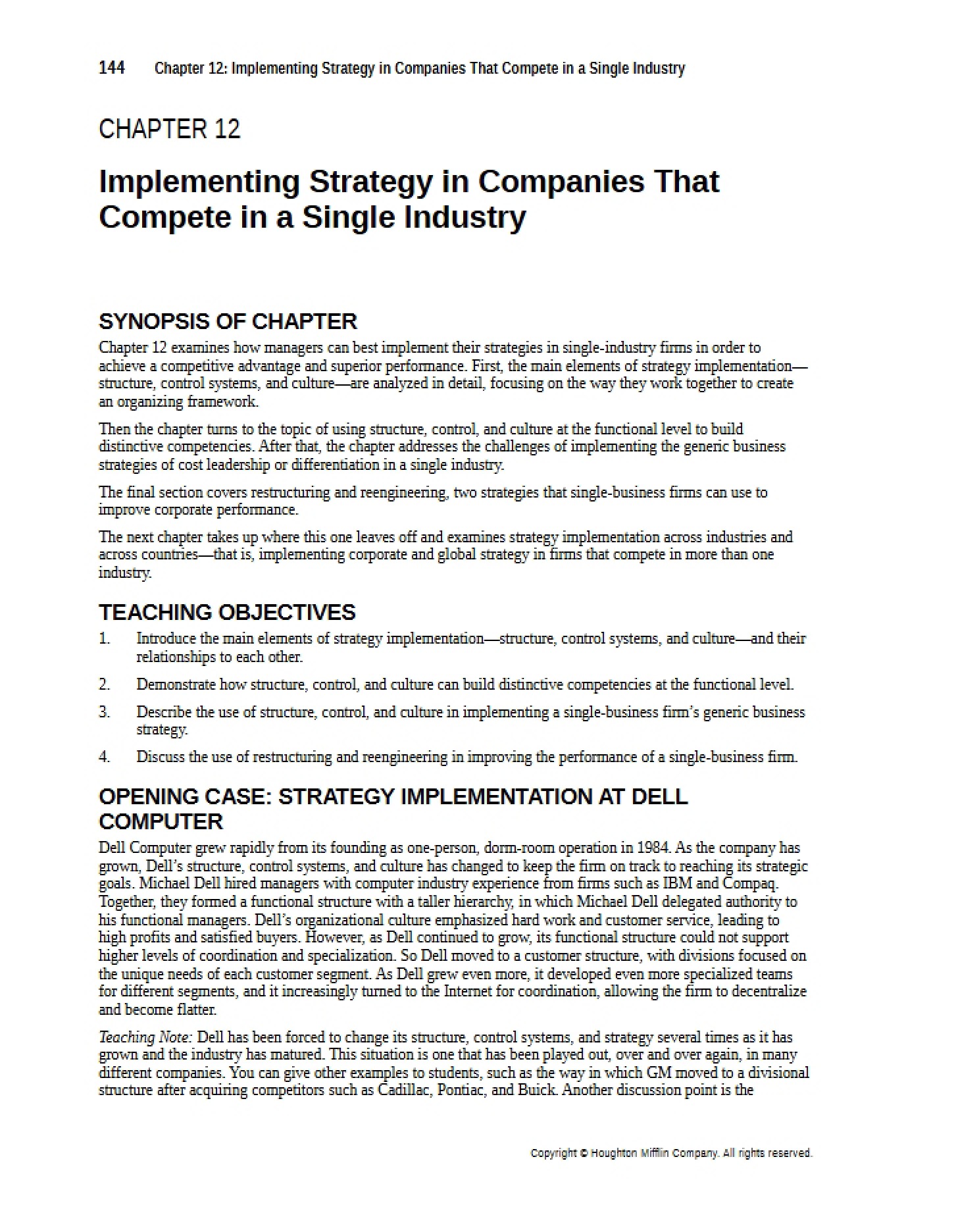 Strategy Implementation for Single-Sector Competitors