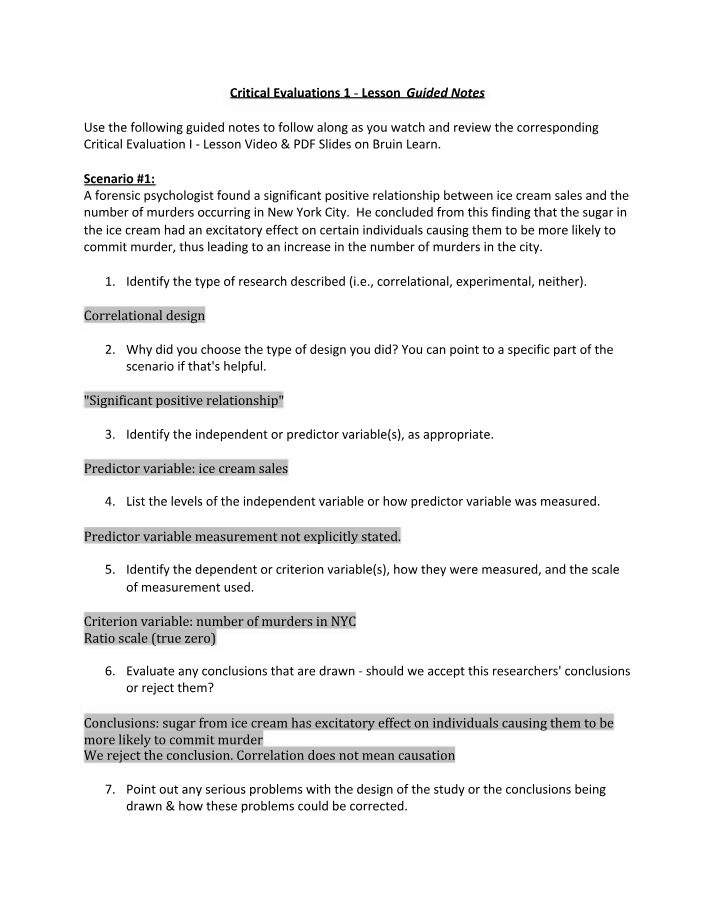 Critical Evaluations 1 Guided Notes