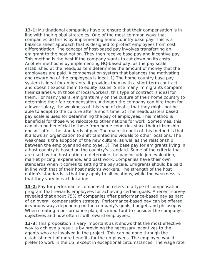 Chapters 13 & 14 - Pay and Benefits Outside the US