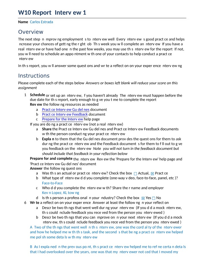 GS 170 - Week 10 Interview 1 Report