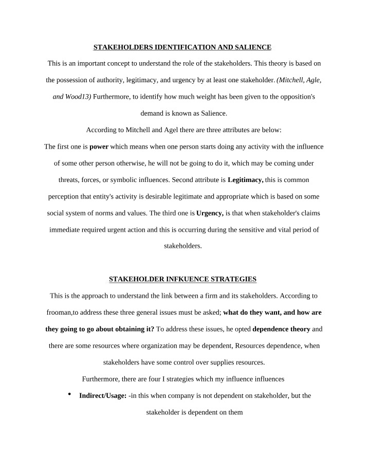 Notes on Stakeholder Identification and Salience