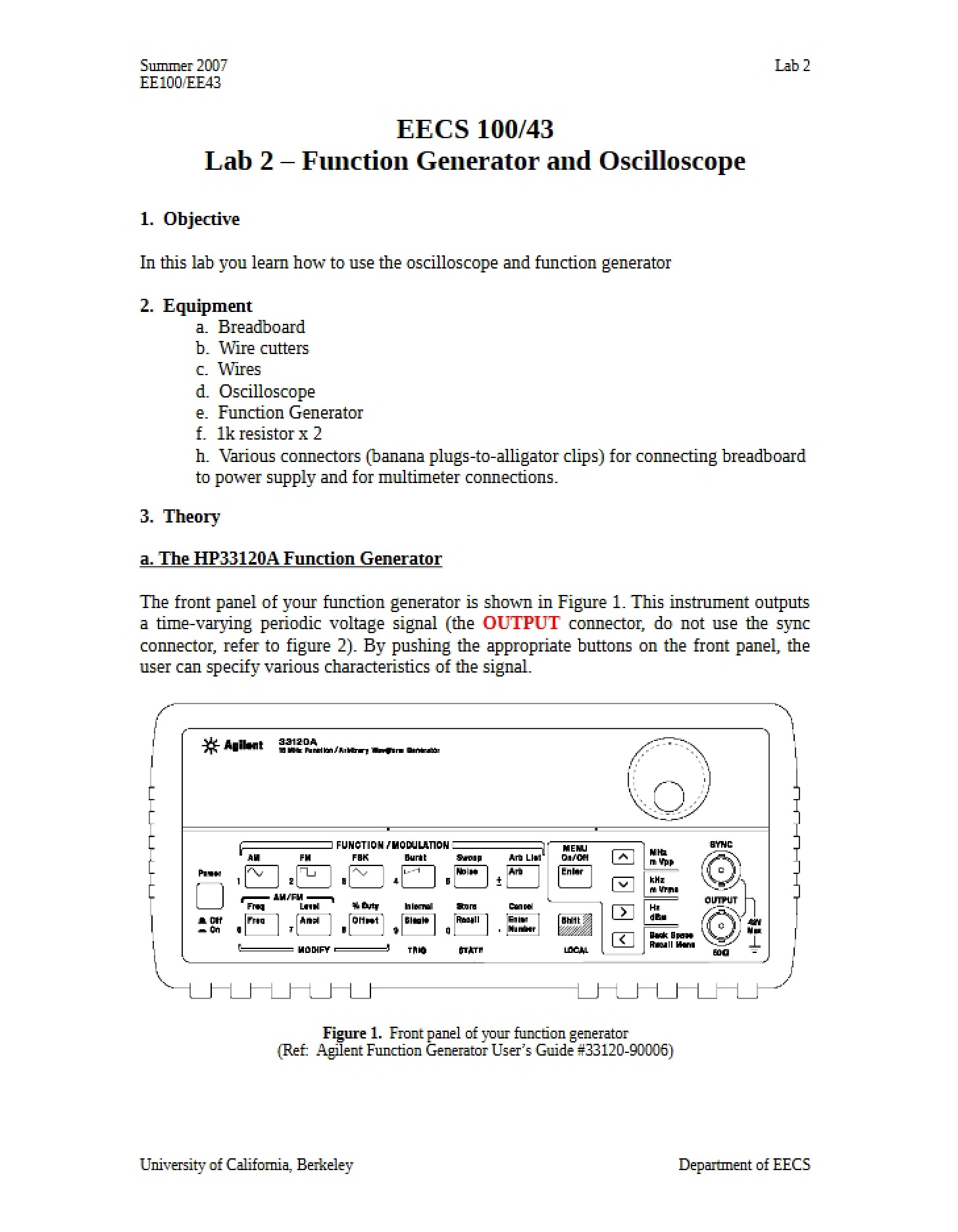 Oscilloscope and Function Generator Lab Two