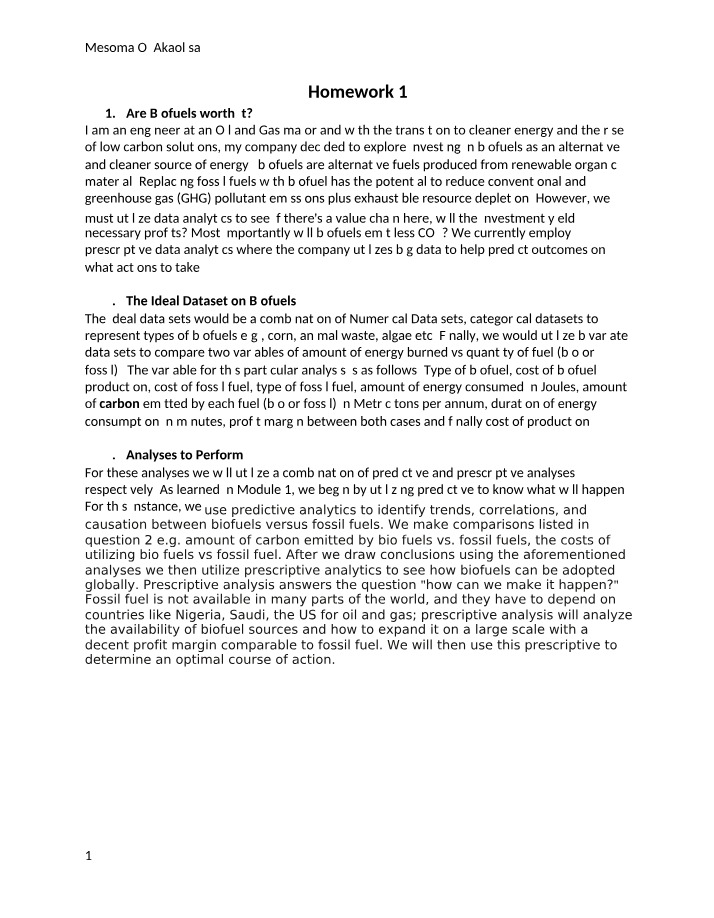 Biofuels Potential - A Comparative Study