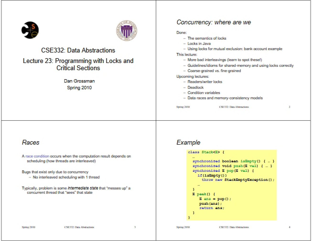 Critical Sections and Programming with Locks