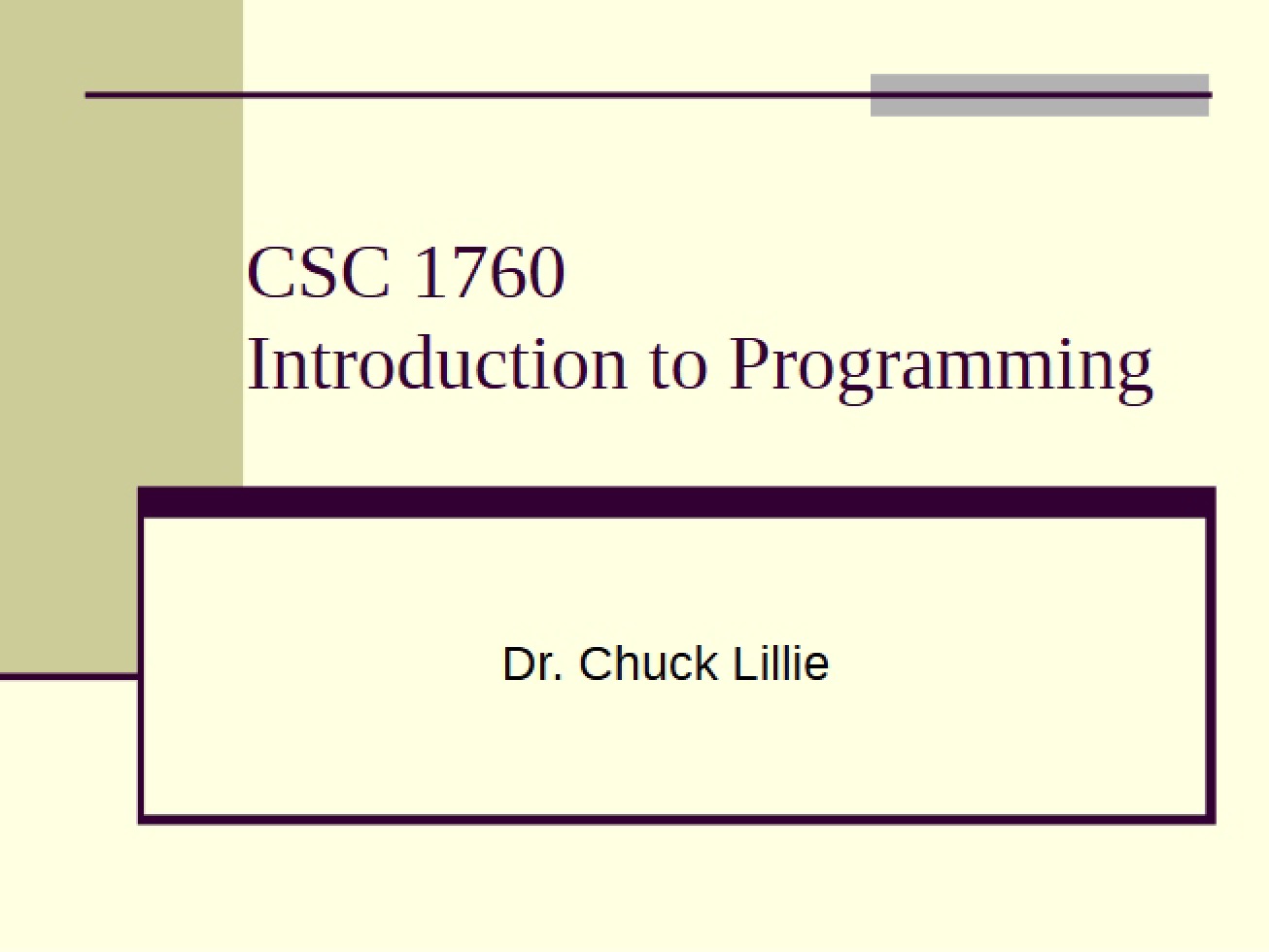 Overview of Programming Course