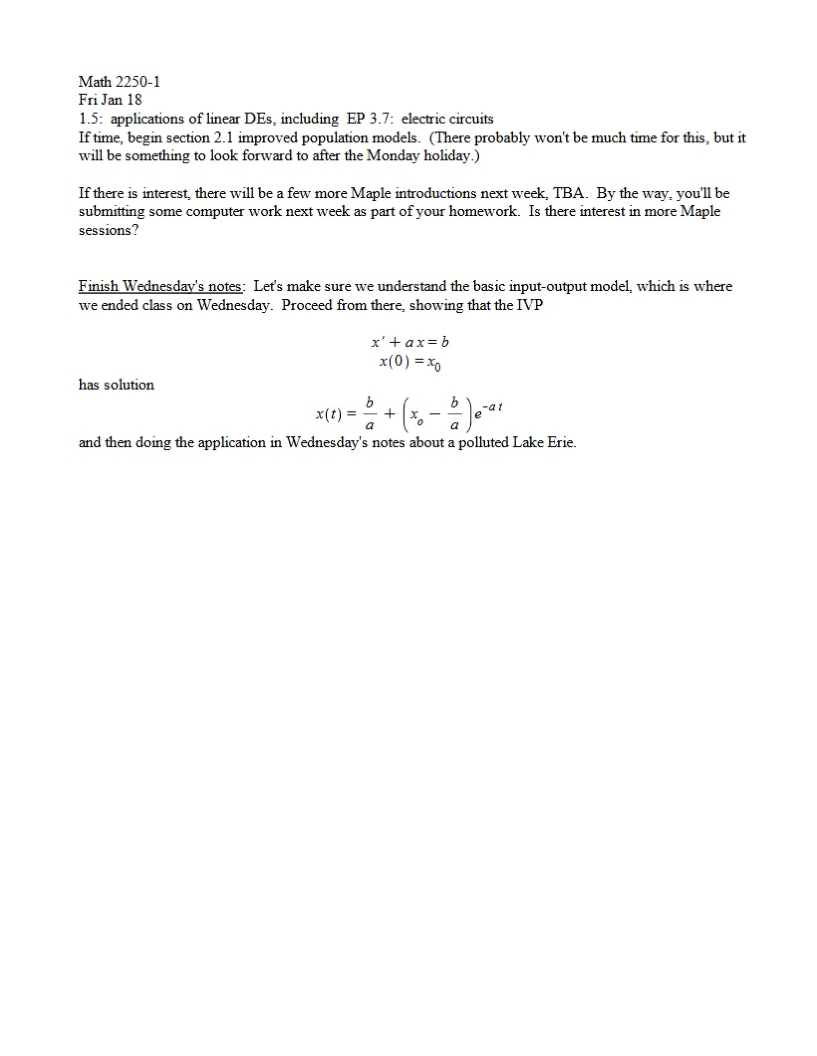 Linear DE Applications