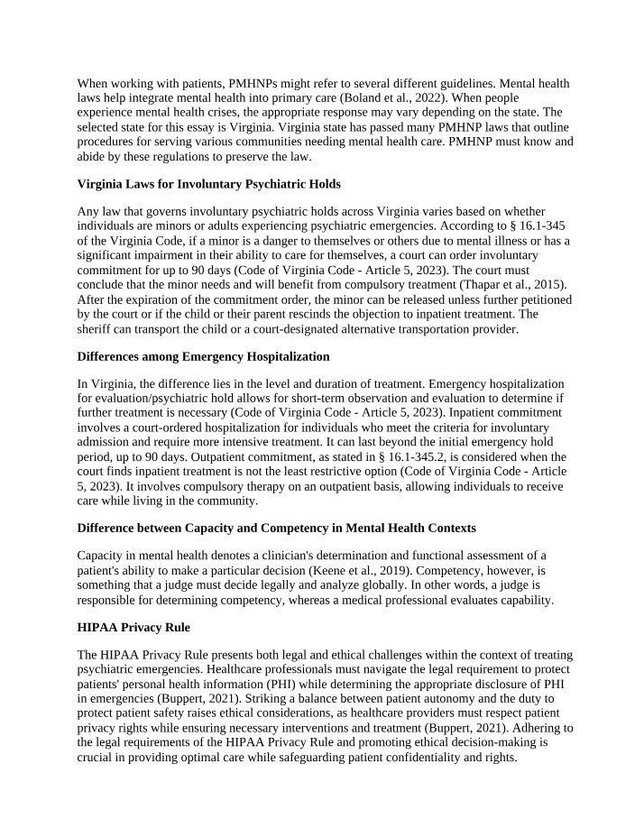 Virginia Laws for Involuntary Psychiatric Holds