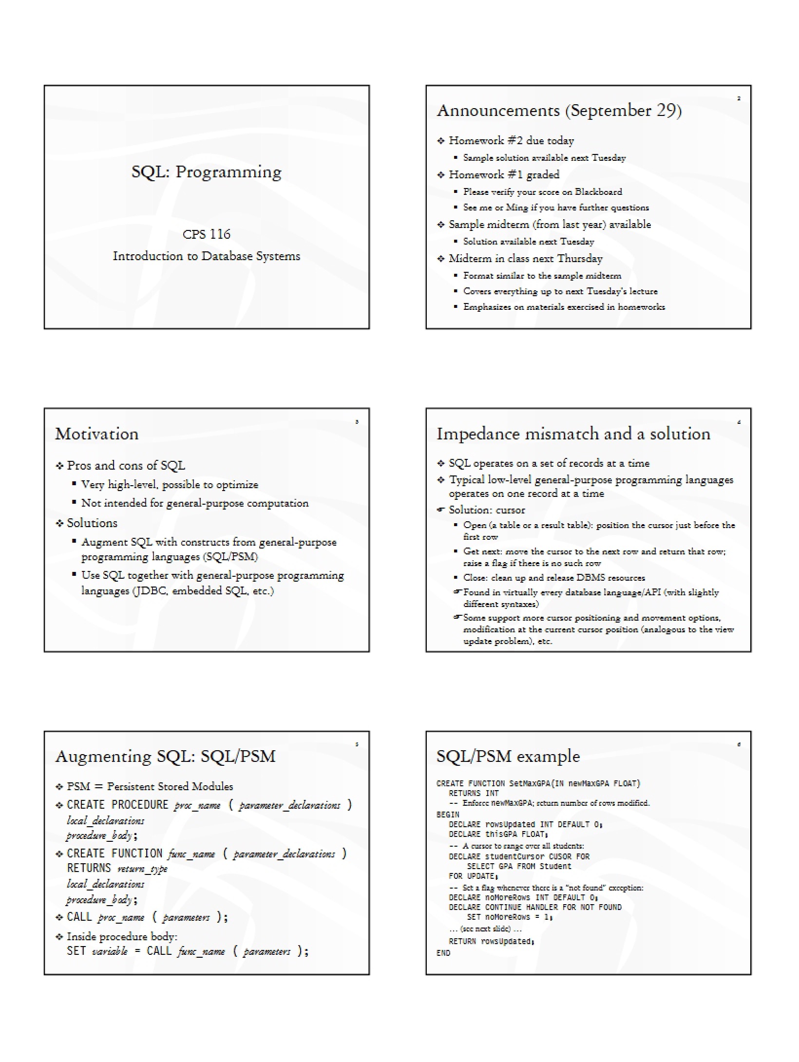 Programming in SQL