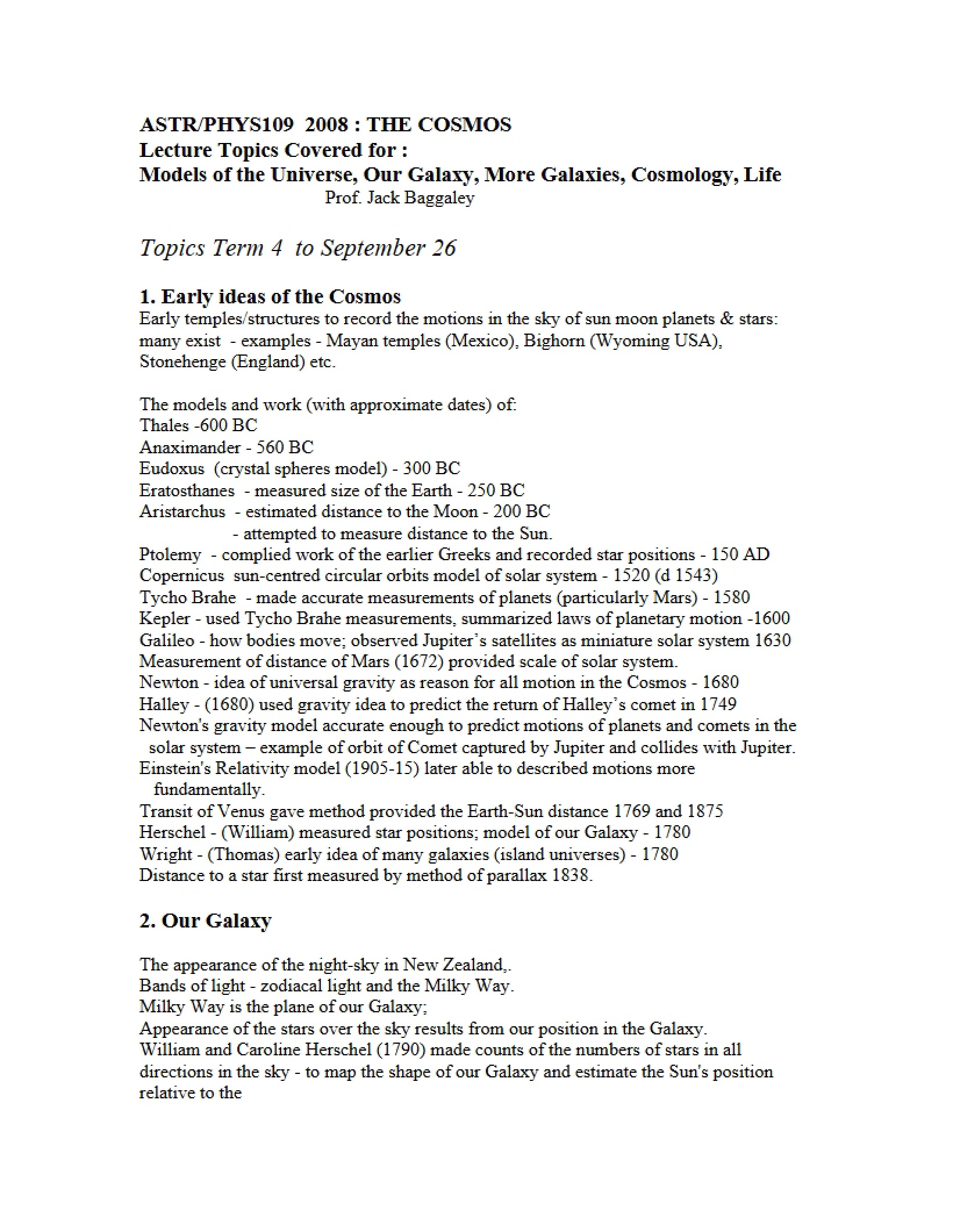 Topics of Lectures