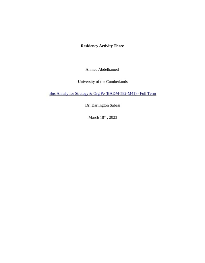 Activity Three - Residency