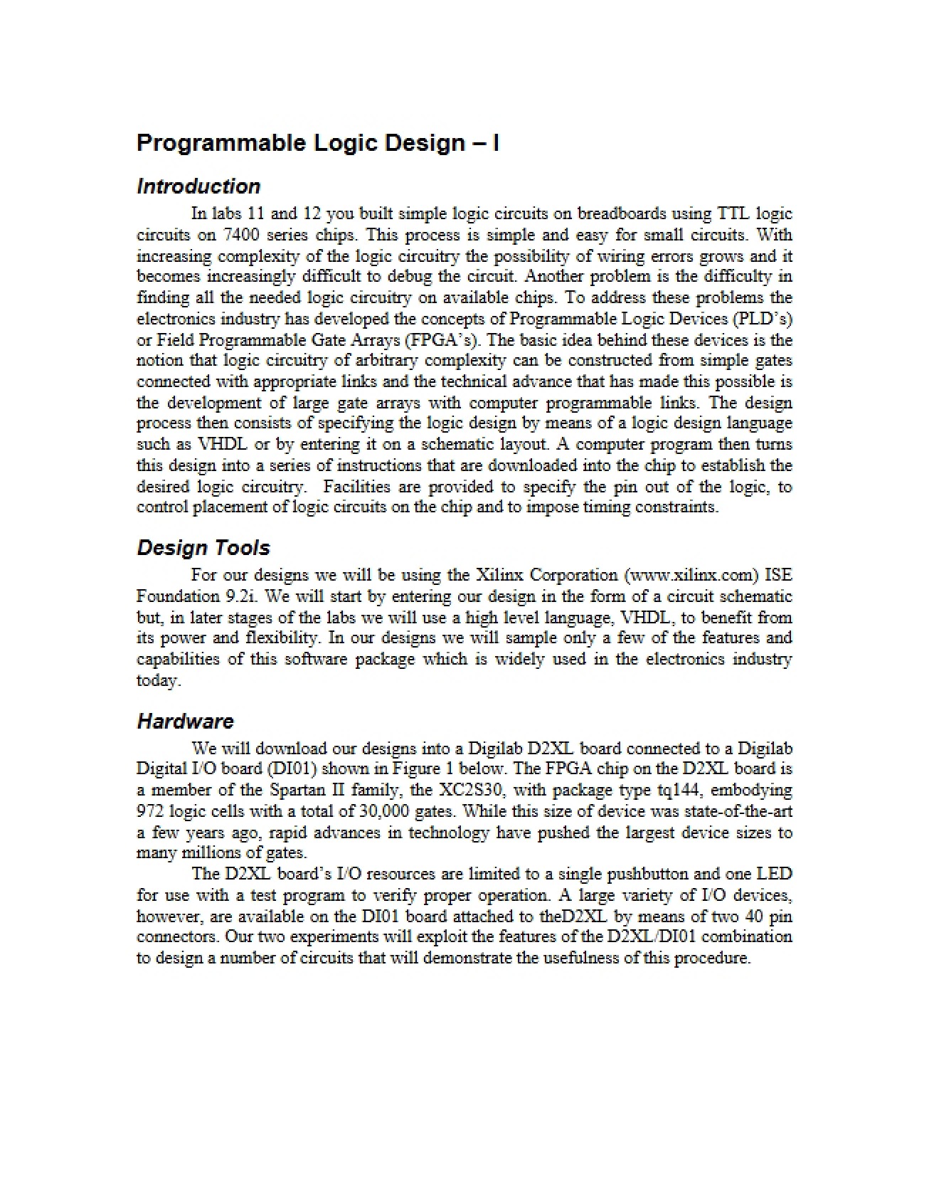 Programmable Logic Design I