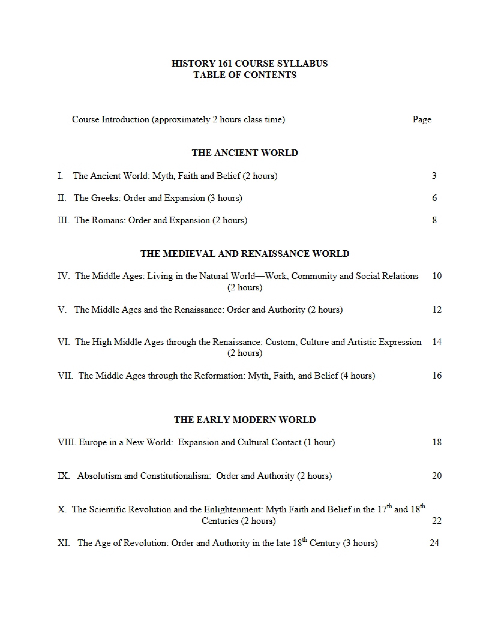 Western History Syllabus