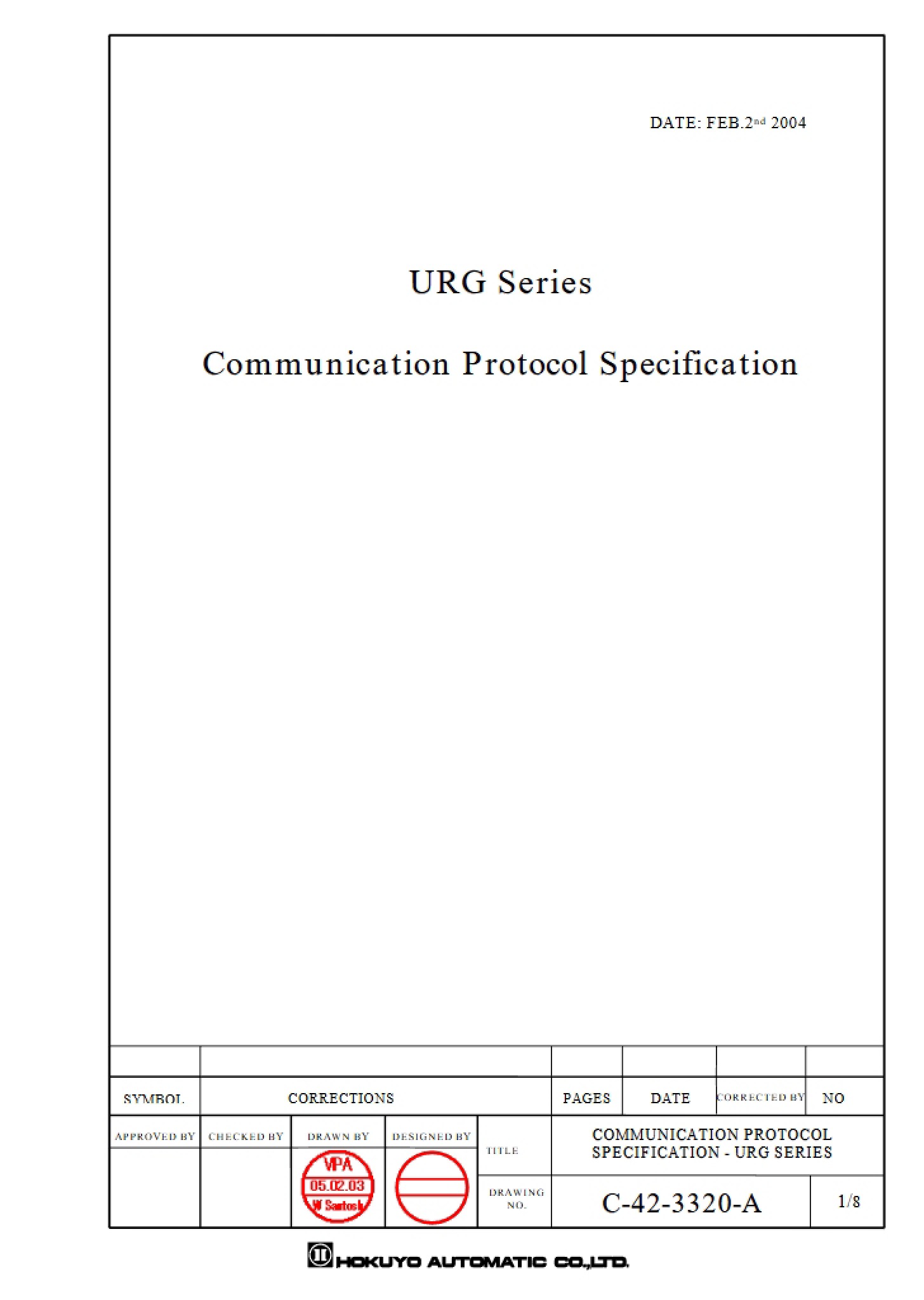 Specs for URG Series Comm Protocol