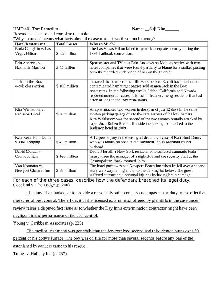 Tort Sheet - Suji Kim