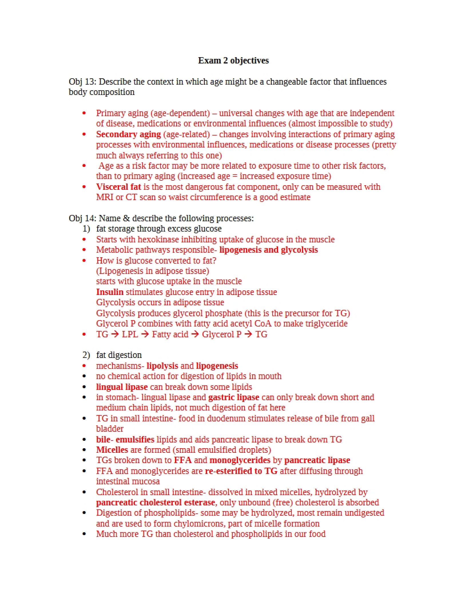 Objectives for Exam 2