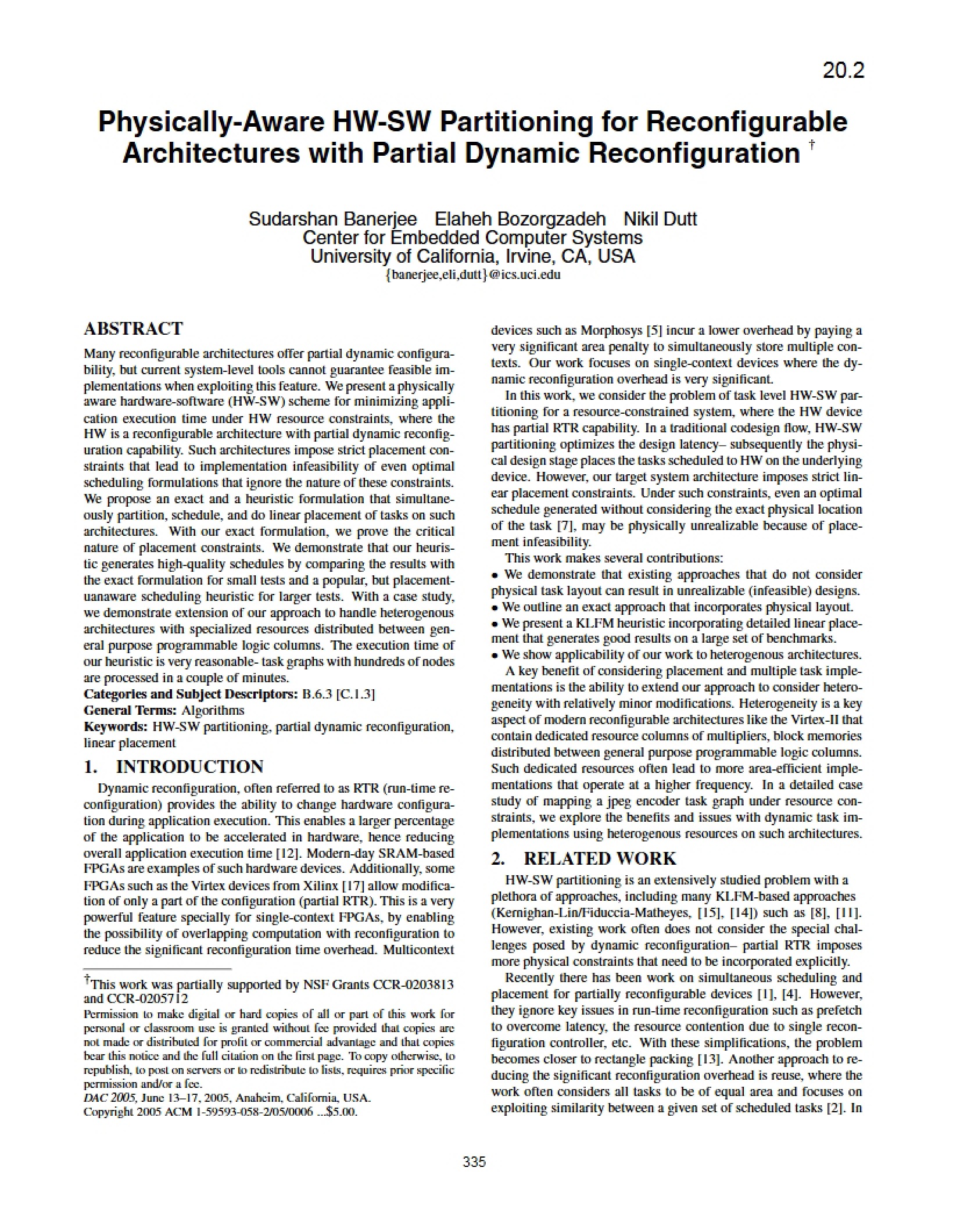 Reconfigurable Physically-Aware HW-SW Partitioning