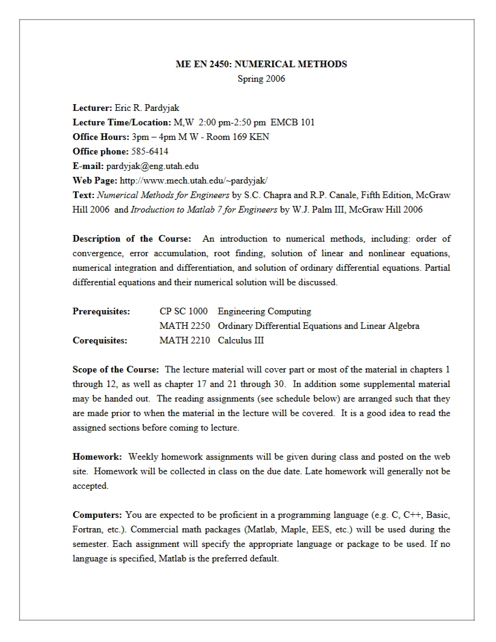 Syllabus for MEEN 2450