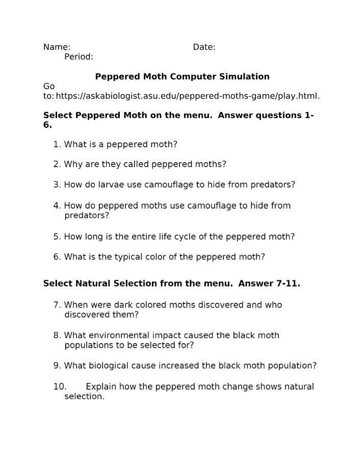 Computer Simulation - Peppered Moth