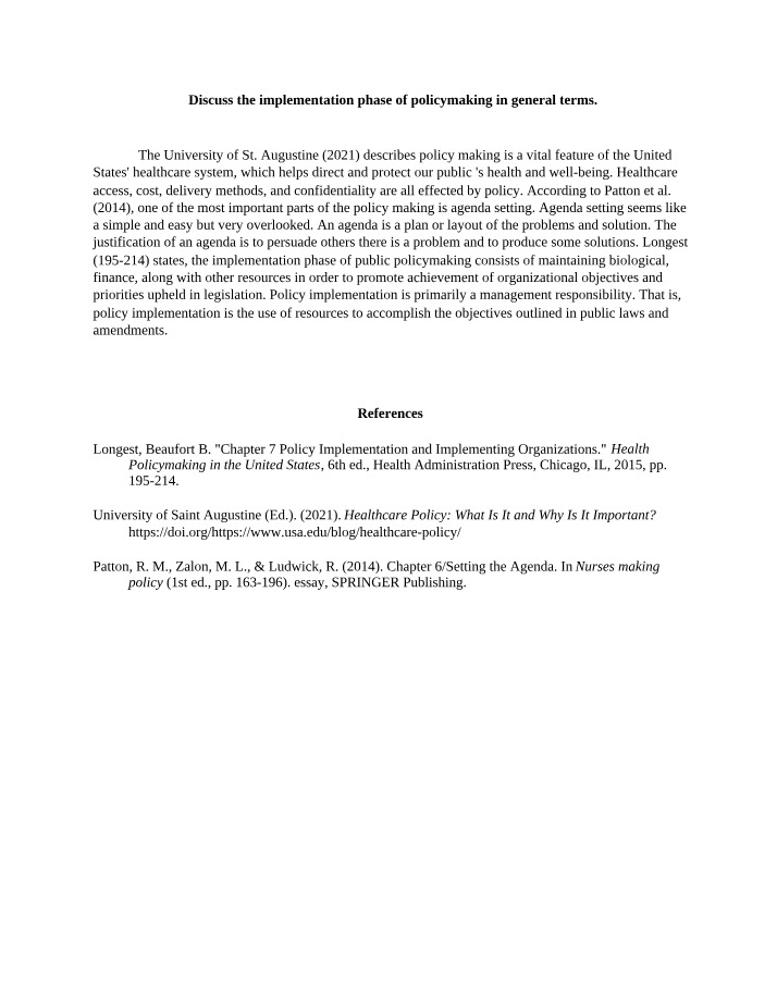 Implementation Phase of Policymaking