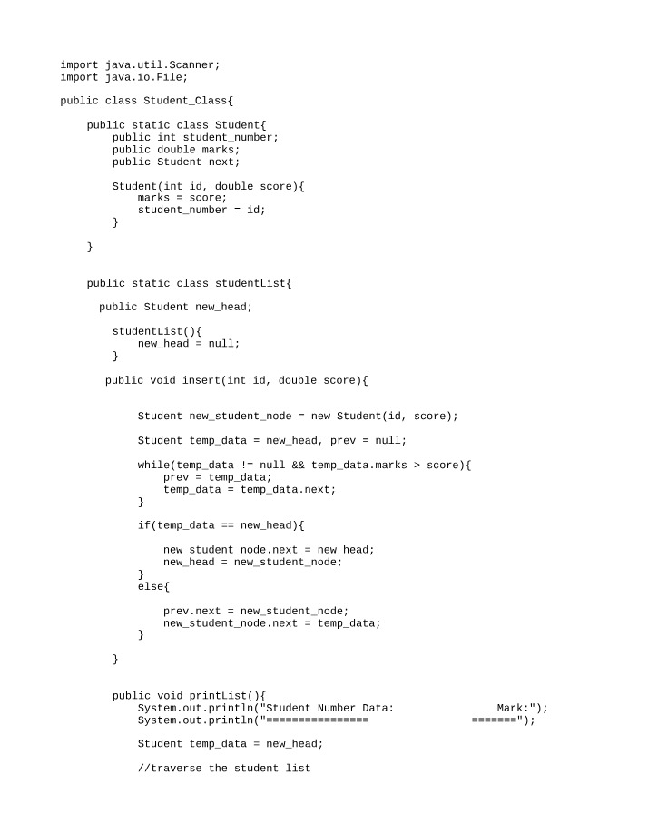 Java Program - Inserting and Printing Student Data with Median Marks