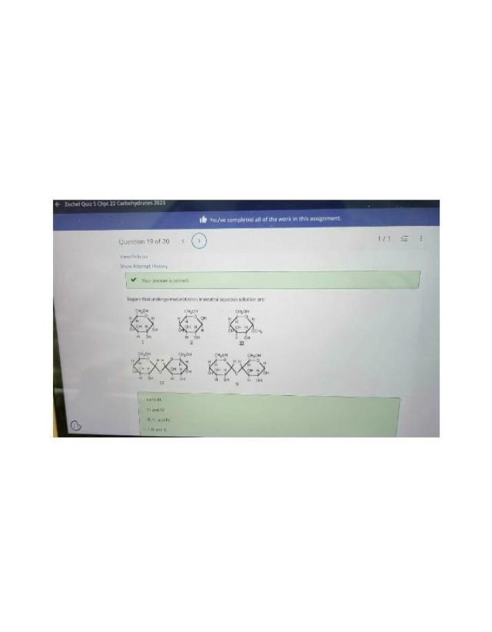 Zechel Quiz 5 Chapter 22 Carbohydrates 2023 Final