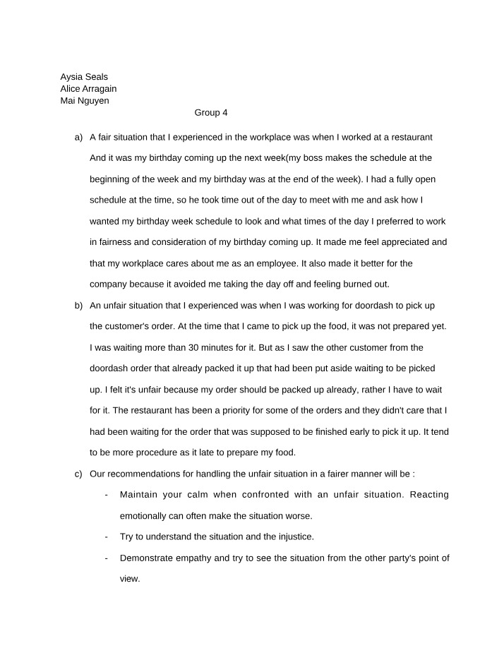 Workplace Situations - Handling Fair and Unfair