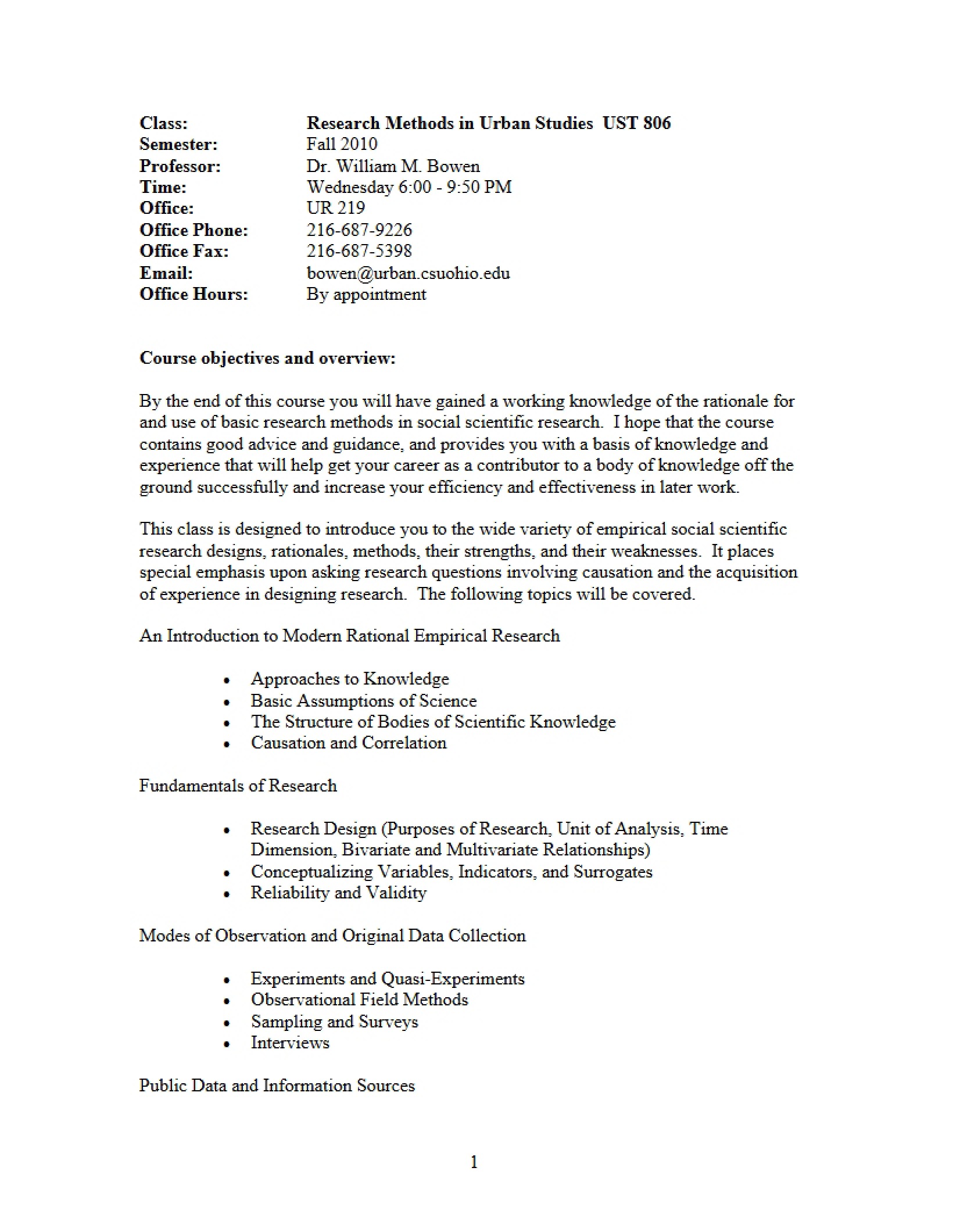 Urban Studies Research Methods Course Guide