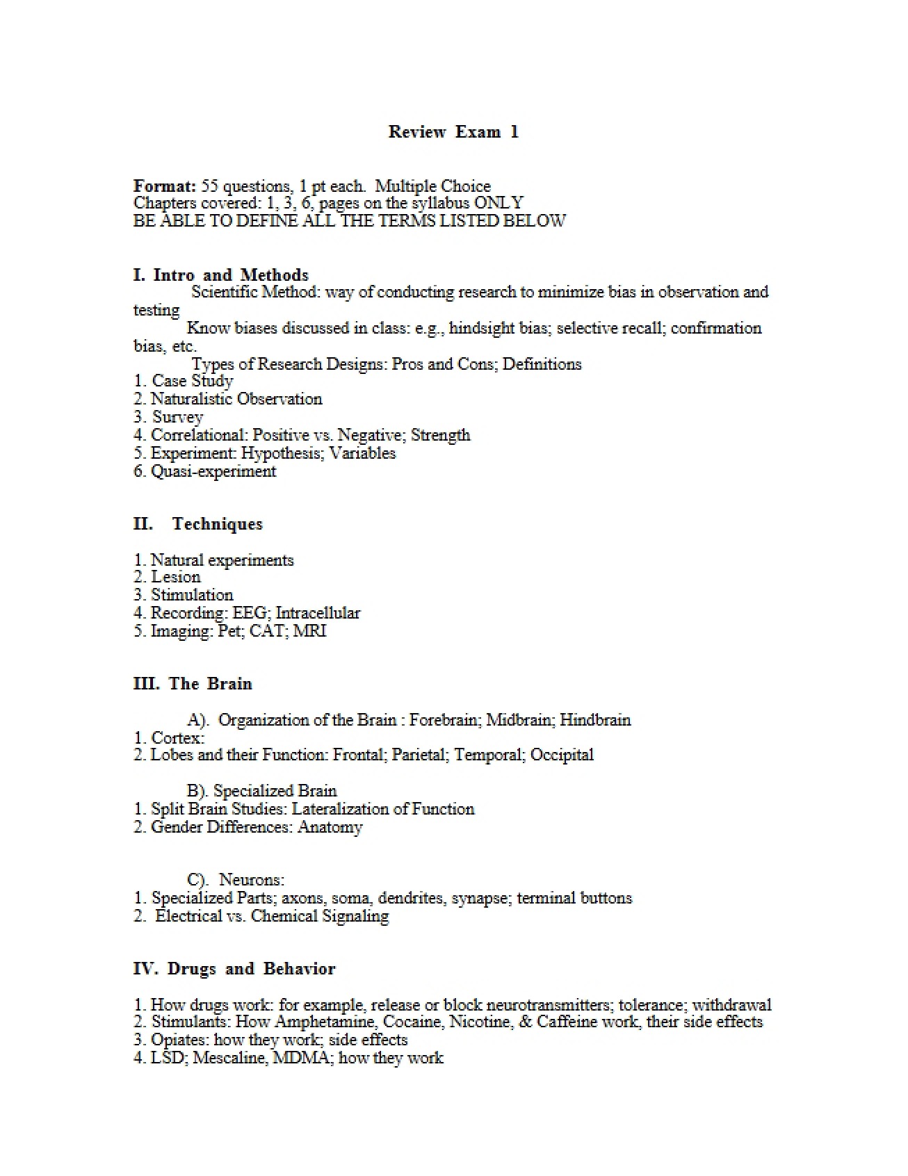 Psychology 1000 Exam 1 Review