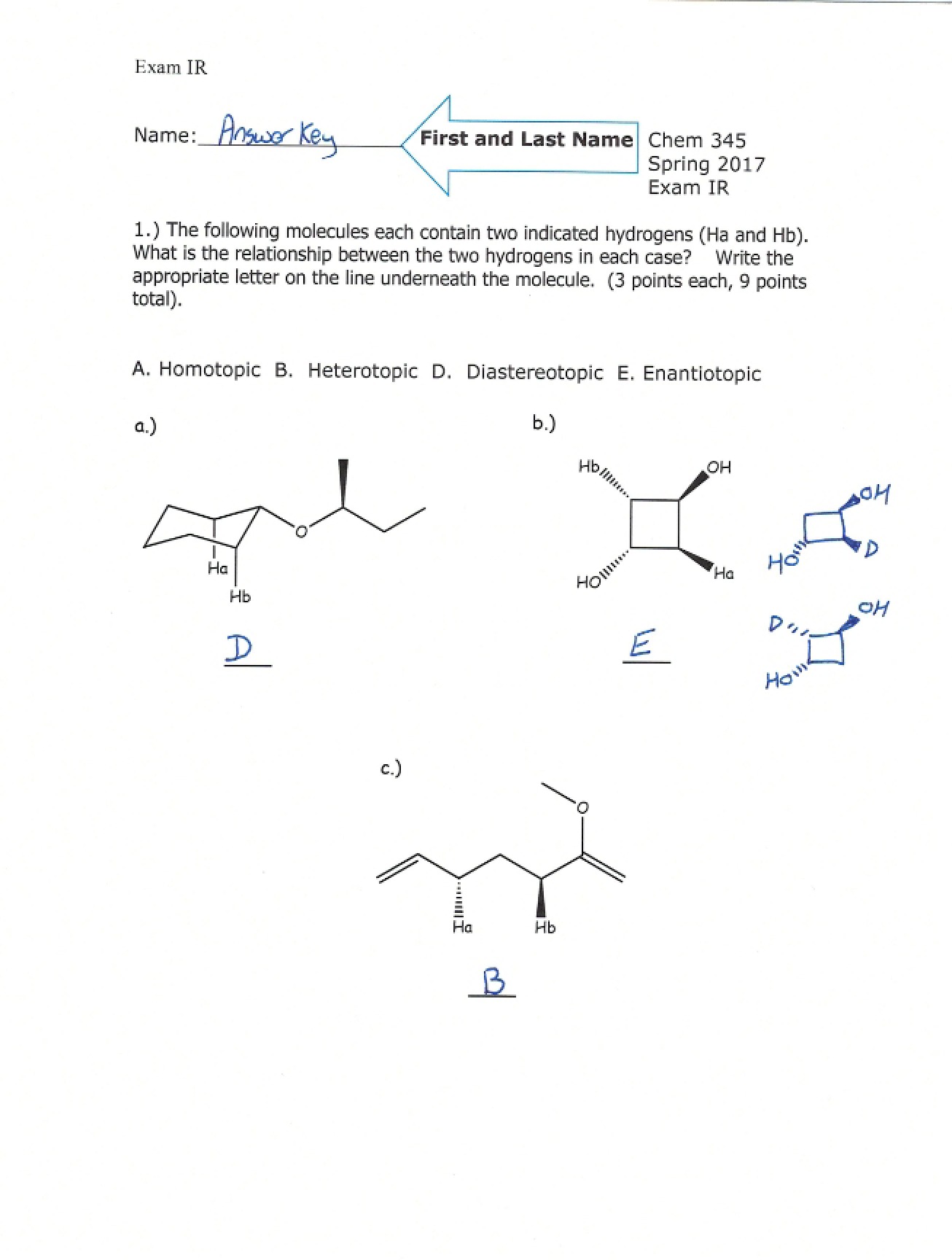 Answer Key 345 Exam IR