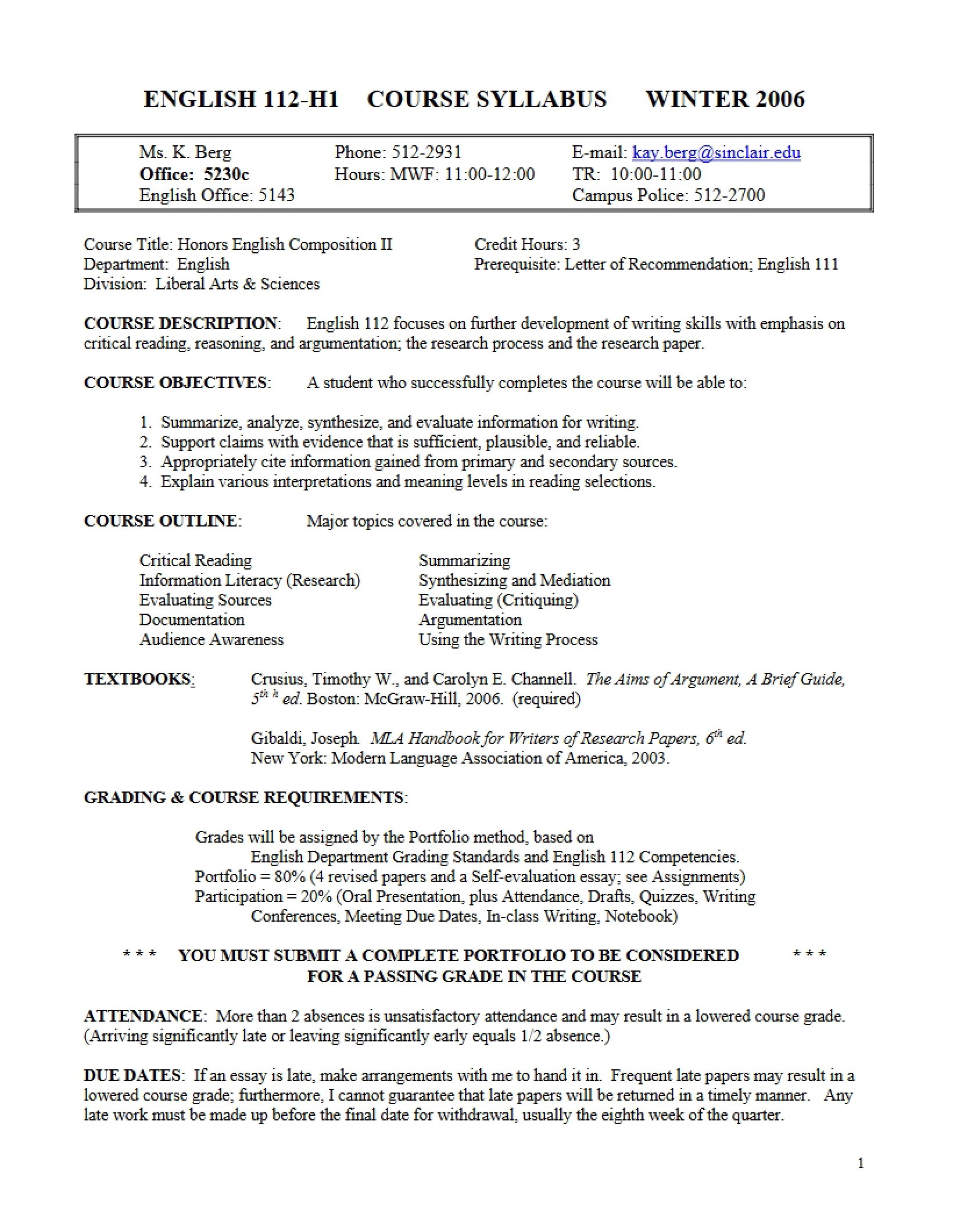 Honors Composition II Syllabus