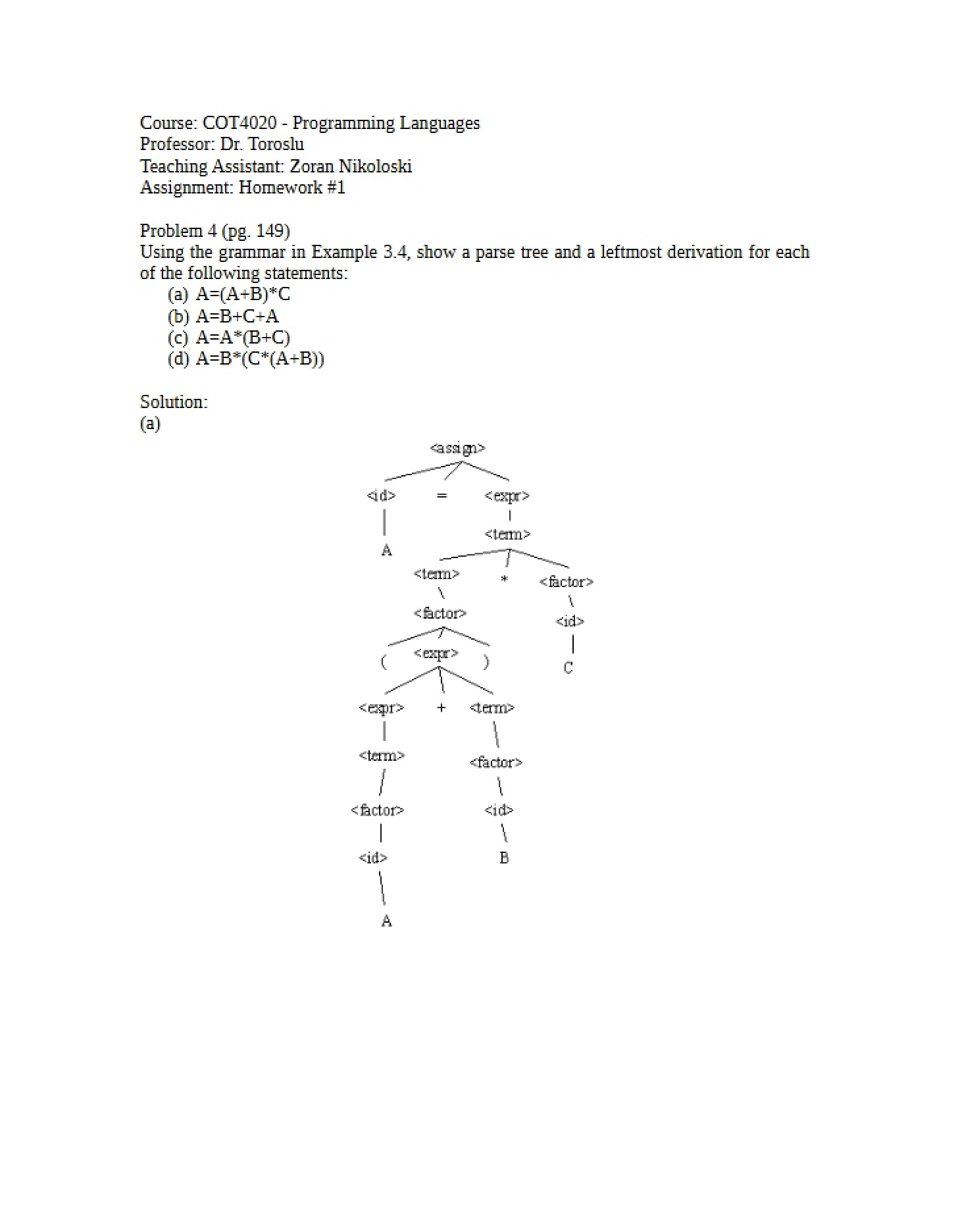 Assignment for COT 4020