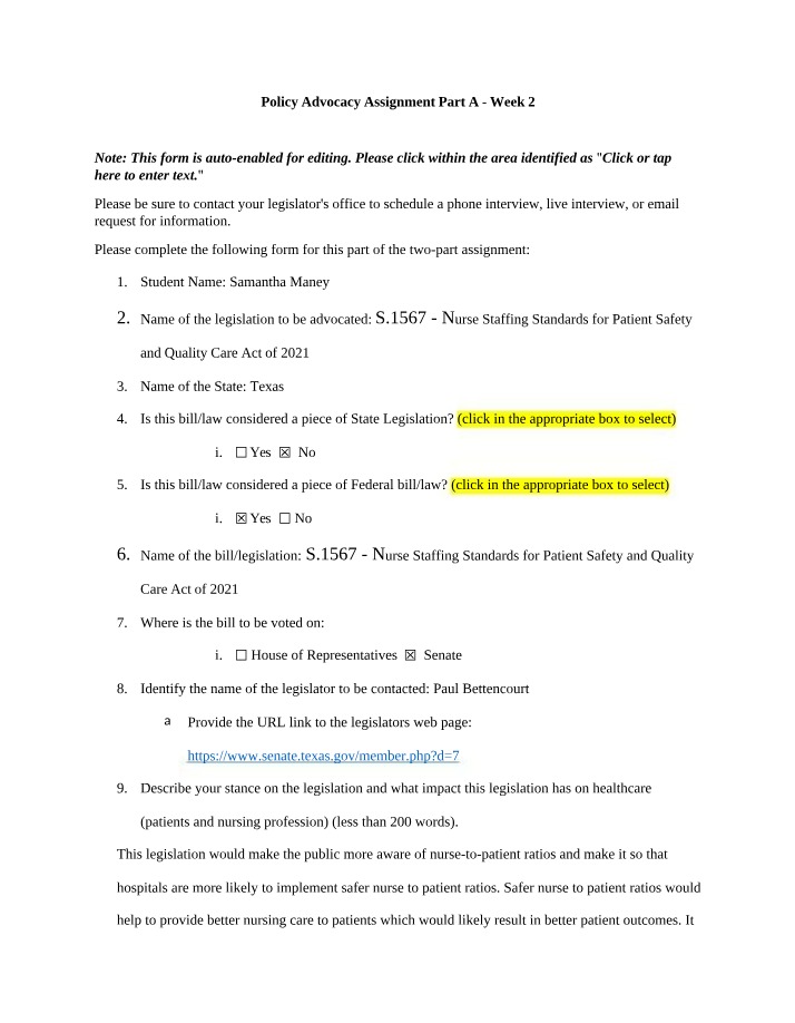 Policy Advocacy - Week 2 Assignment