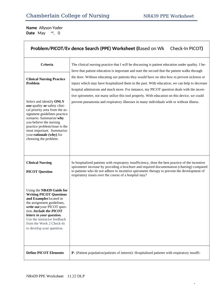 NR439 PPE Worksheet Series C