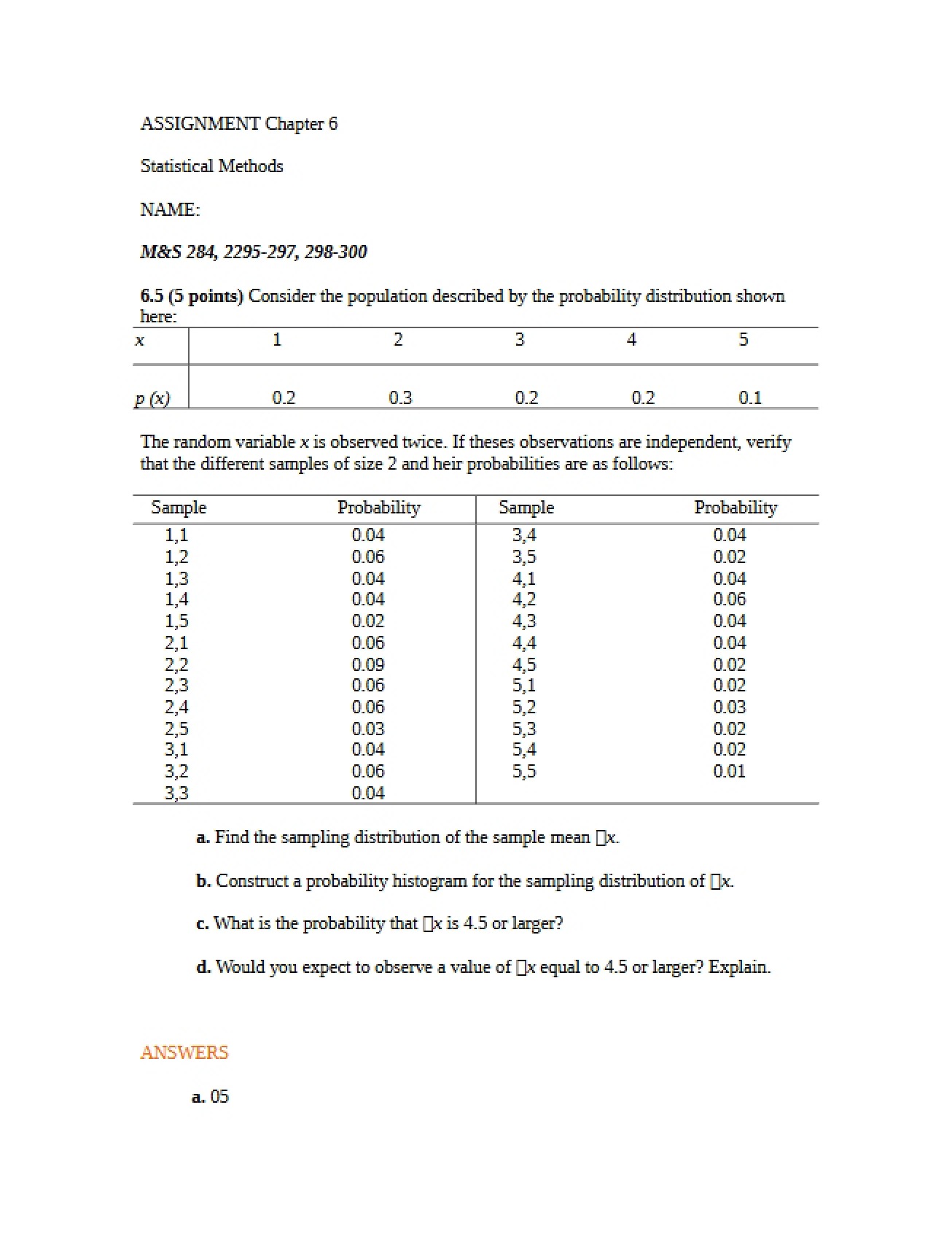 Answers for Chapter 6 (2601)