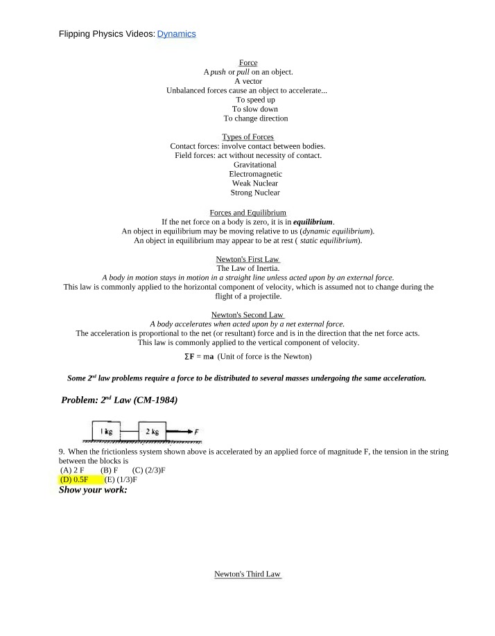 Dynamics - Forces, Equilibrium, and Laws of Motion