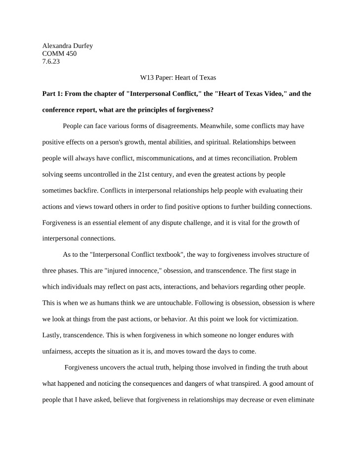 Heart of Texas - Week 13 Paper