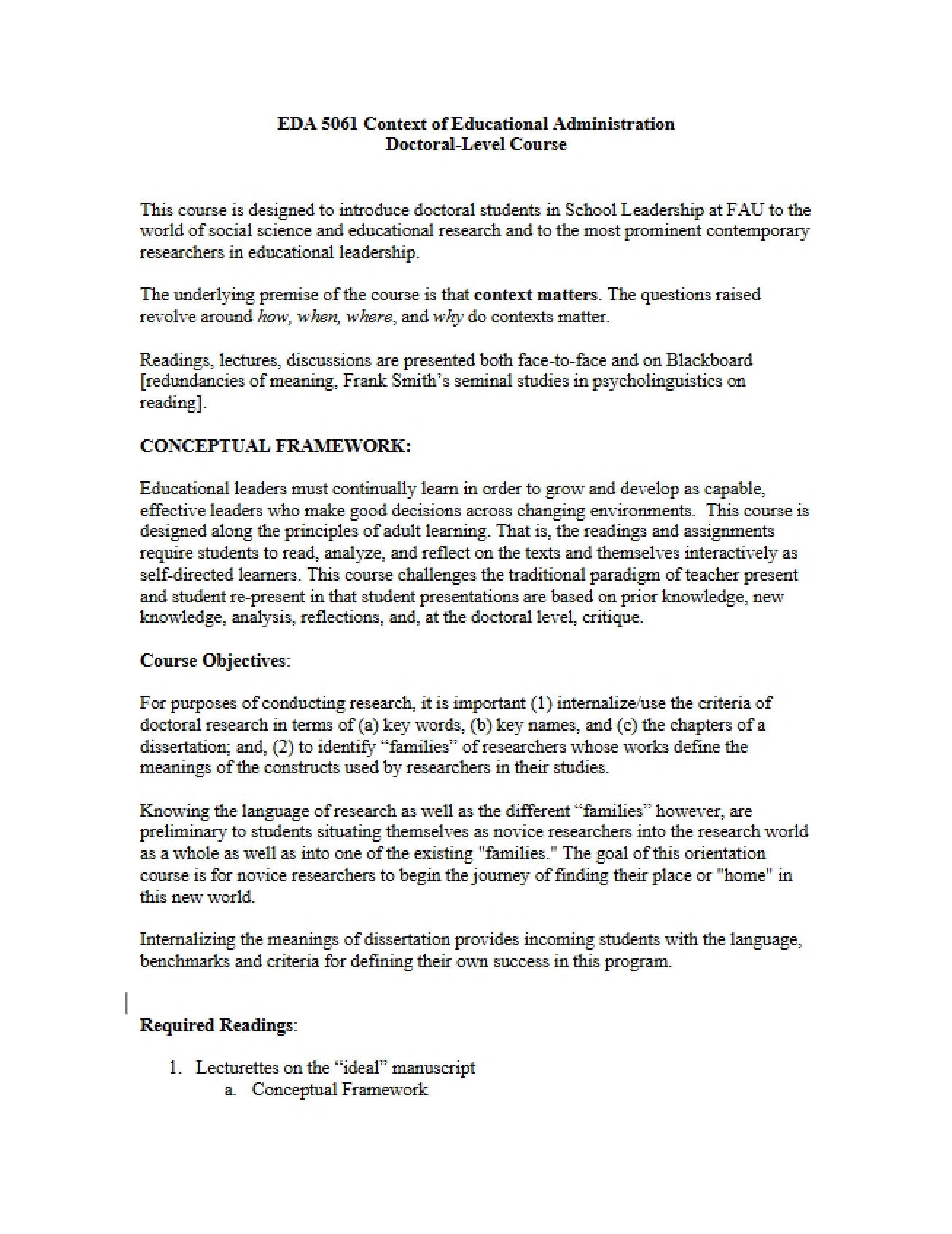 Doctoral Educational Administration Context